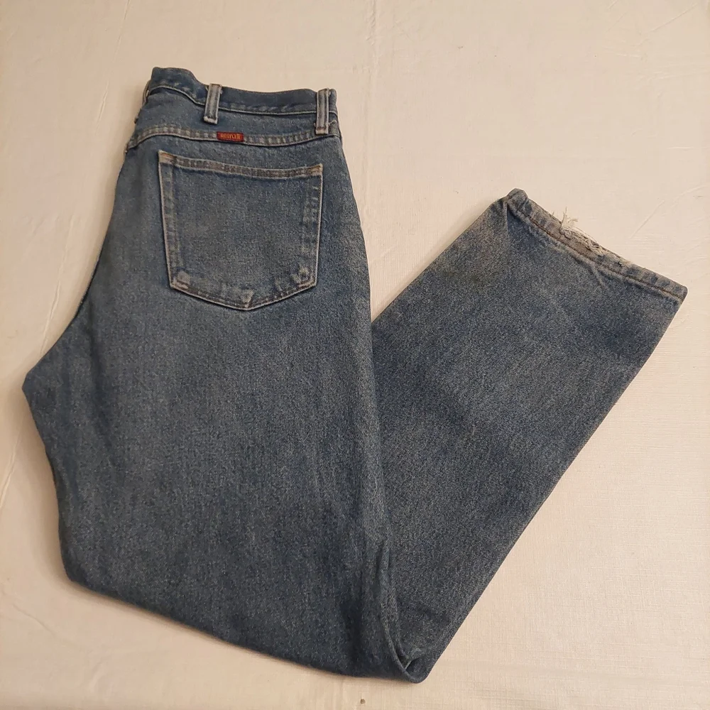 Rustler Medium Acid Wash Denim Mid Rise Straight Leg Jeans Workwear Size 36x30